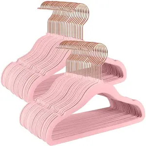 Cabide de pano e veludo infantil, cabide antiderrapante com 50 pacotes rosa dourado