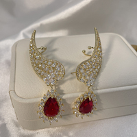 SENYU Élégantes Boucles d'oreilles Manchette en Zircon Cubique Vert Émeraude Taille Poire, Courbes Plume, Goutte d'eau, Filigrane, Aile, Bijoux de Luxe pour Femme