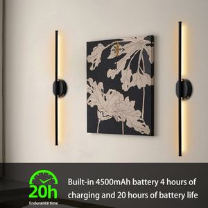 Applique murale sans fil rechargeable, luminaire mural décoratif en forme de longue bande, avec télécommande et batterie intégrée - Product Image 3