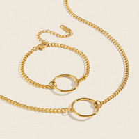 Ensemble de bijoux collier et bracelet avec pendentif rond en or 18 carats PVD pour femmes, acier inoxydable, hypoallergénique, minimaliste, géométrique, cadeau