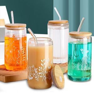 Vaso de <span class=keywords><strong>Coca</strong></span>-<span class=keywords><strong>Cola</strong></span> de alto contenido de silicio y boro, vaso Mason de 16 oz, tapa de bambú, cristalería. - Product Image 1
