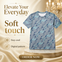 T-shirt pour homme en popeline 3D AOP 100% polyester gris cyan pixelé avec motif, séchage rapide, respirant, col rond, prêt à être expédié