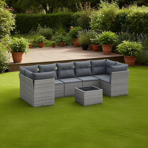 Ensemble de canapés de jardin modulaires en rotin gris, 6 places, mobilier d'extérieur, design contemporain - Product Image 2