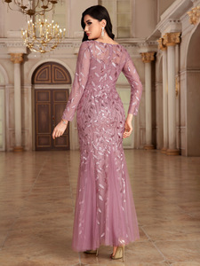 Ohsisa 2025 Nuovo Abito <span class=keywords><strong>da</strong></span> Sera Primaverile con Paillettes in Rete, Maniche Lunghe, Collo Tondo, Cerniera Posteriore, Coda di <span class=keywords><strong>Pesce</strong></span>, <span class=keywords><strong>Vestito</strong></span> Lungo <span class=keywords><strong>da</strong></span> Donna - Product Image 6