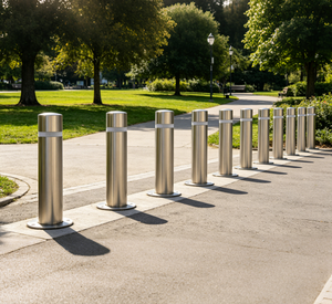 Bolardo de Seguridad de Acero Inoxidable 304, 114×3×900mm, Bolardo Fijo de Seguridad con Banda Reflectante para Estacionamientos y Perímetros de Carreteras - Product Image 3
