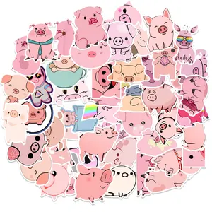 50 adet Kawaii sevimli pembe domuz Sticker çocuklar için çocuk kız dizüstü günlüğü şişe dergisi bagaj PVC çıkartmalar