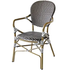 Fransız Modern bahçe restoran açık balkon veranda mobilya istiflenebilir Bistro Rattan alüminyum sandalye