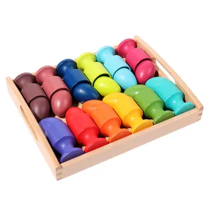 Montessori Educatieve Kleur Matching Game Houten 12 Regenboog Kleur Sorteren Eieren En Bekers Speelgoed