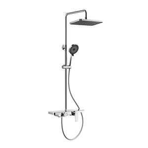 Modern Wall Mount <b>Shower</b> Set With Rainfall <b>Square</b> <b>Head</b> And Handheld Spray Chrome Finish Brass Construction - Product Image 1