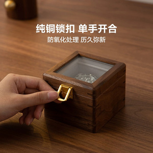 Solid Wood <b>Watch</b> Box Walnut Rectangle 10.5x9.5x8.5cm Transparent Lid Protective Storage <b>Case</b> for Mechanical <b>Watches</b> - Product Image 4