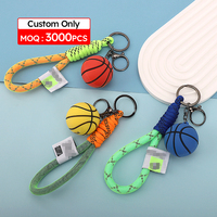 Porte-clés de basket 3D en silicone de haute qualité, écologique, avec logo personnalisé, corde tressée, cadeau promotionnel en PVC et caoutchouc, MOQ 3000 pièces