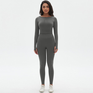 Conjunto de Yoga Reversible Impermeable de Alta Calidad para Mujer, Transpirable, Sin Costuras, Ajustado, Top de Manga Larga, Leggings de Cintura Alta, Estilo Biker Plus - Product Image 3