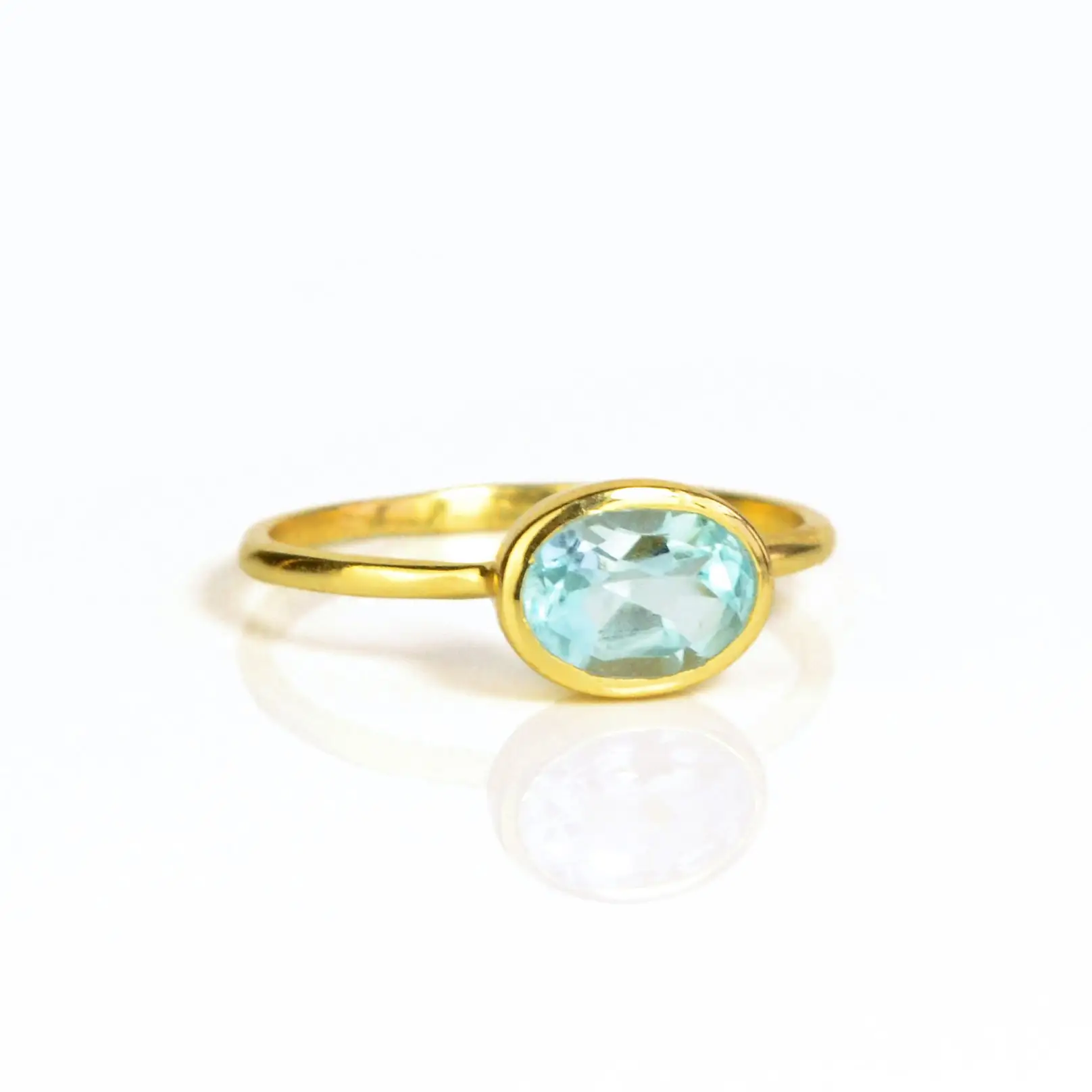 18K oro Topacio azul pequeño Oval anillo de piedras preciosas de la joyería para las mujeres regalo de boda