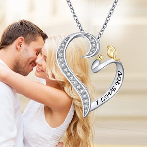 925 Sterling Silver Korean Style Luxury Minimalist <b>Heart</b> Cut-Out Engraved Letters Pendant Necklace - Product Image 1