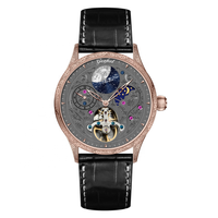 Montres mécaniques automatiques de haute qualité avec cadran gravé phases de lune, étanches, pour hommes