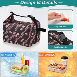 Sacs isothermes pliables à bandoulière Aloha en nylon durable, motif Puakenikeni rose Hawaï, à ouverture large, pour boîtes à lunch - Product Image 4