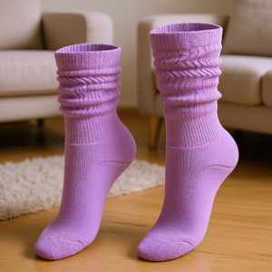 Chaussettes Slouch Lilas pour femmes, hauteur genou, en coton respirant, tricotées, pour usage quotidien, couleur unie, style printemps, marque DB - Product Image 2