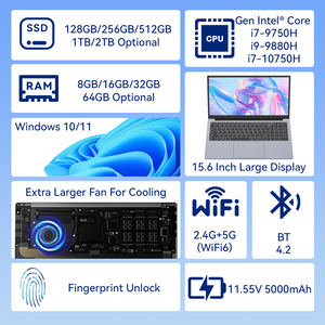 Ordinateur portable métallique configurable GetMi E198 avec SSD, écran 15,6 pouces, processeur Intel I9-10880H, alimentation Type-C PD pour le travail numérique autonome mobile - Product Image 2