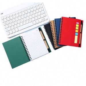 Bloc-notes spirale en kraft recyclé avec notes adhésives, logo personnalisé, ensemble de blocs-notes vierges pour le bureau, l'école et les cadeaux promotionnels - Product Image 2
