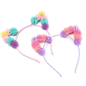 Newly Designed Sweet And High Quality Cute Lace Flower Ball Satin Hair Accessories For Girls Daily Party Hair Hoop