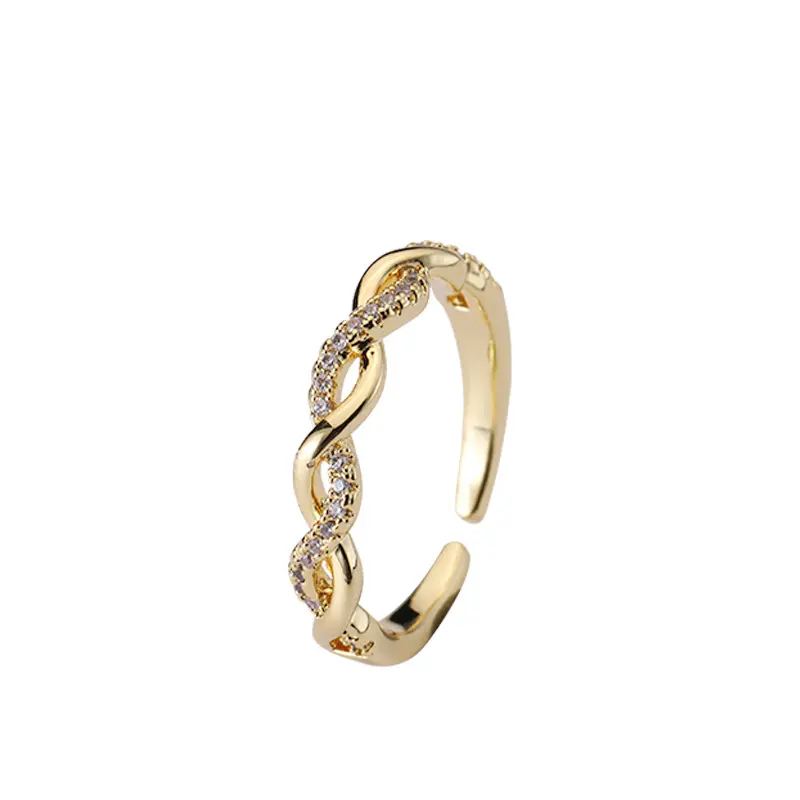 Einstellbare 18 Karat vergoldete dünne Twist Zeigefinger ringe Strass Twisted Rope Open Ring