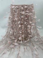 Tissu en dentelle à plumes brodées multicolores haut de gamme