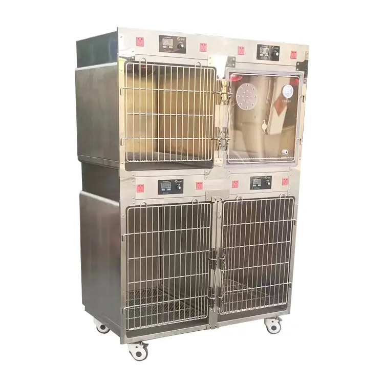Gaiola veterinária para animais, gaiola para tanque de oxigênio de cachorro, aço inoxidável, gaiola veterinária icu