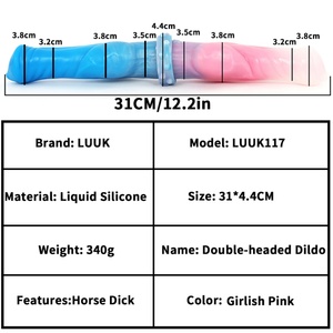 LUUK - Dildo de silicona líquida suave de doble cabeza con forma de pene de caballo, color rosa tweed, tapón anal grande y rugoso para mujeres, ¡el más vendido! - Product Image 6