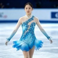 Robe de patinage artistique dégradé bleu océan, manches longues, dos découpé en maille, strass, costume de compétition personnalisé pour enfants, adolescents et adultes, OEM