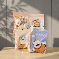 Sachets refermables à fermeture éclair imprimés de dessins animés mignons, sacs d'emballage transparents en plastique pour bonbons, biscuits, noix, cadeaux