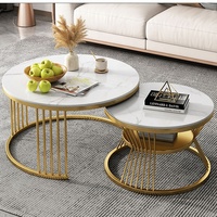 Dalle de roche beige Table gigogne moderne en dalle de roche blanche Table d'appoint de salon Ensemble de 2 tables basses rondes.
