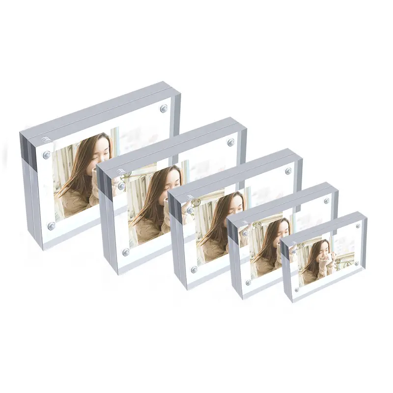 Acrylic Photo Frame , Double Sided Picture Frame with Magnetic, Clear Frameless Desktop Photo Block