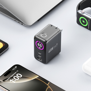 Cargador Rápido GaN de 65W con Sistema Inteligente de IA, 3 Puertos PD3.0 para iPhone y <span class=keywords><strong>Samsung</strong></span> Galaxy, Enchufe Plegable, Adaptadores Globales - Product Image 4