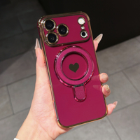 Étui de téléphone antichoc en TPU+PC électroplaqué couleur unie avec support pliable intégré pour 17/18 Pro Max compatible avec la recharge sans fil