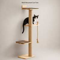 Arbre à chat mural en bois massif, tour inclinée avec plateforme de saut et lit intégré, style campagnard pastoral, en carton