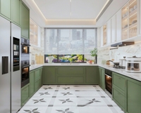 Meubles de cuisine modulaires modernes Lesso Home en marbre, acrylique, verre, LED, profilé aluminium, évier, robinet, charnière, panier de tiroir, anti-graisse