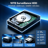 Disque dur interne WD101PURZ 10 To pour la surveillance, 3,5 pouces, SATA 6 Gb/s, 5400 tr/min, 256 Mo de cache, pour l'enregistrement vidéo CCTV NVR