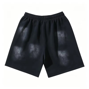 Oversized baggy Fit 380gsm Cotton French Terry T-Shirt and Shorts <b>Set</b> Men's Washed Ink Splash Distressed Streetwear Style - Product Image 4