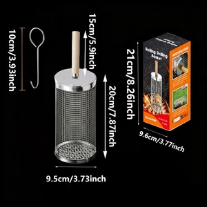 Rejilla Portátil de Acero Inoxidable para Barbacoa con Mango de Madera y Gancho, Ideal para Picnic y Camping al Aire Libre - Diseño de Mango Largo Fácil de Limpiar <span class=keywords><strong>SiXi</strong></span> - Product Image 5