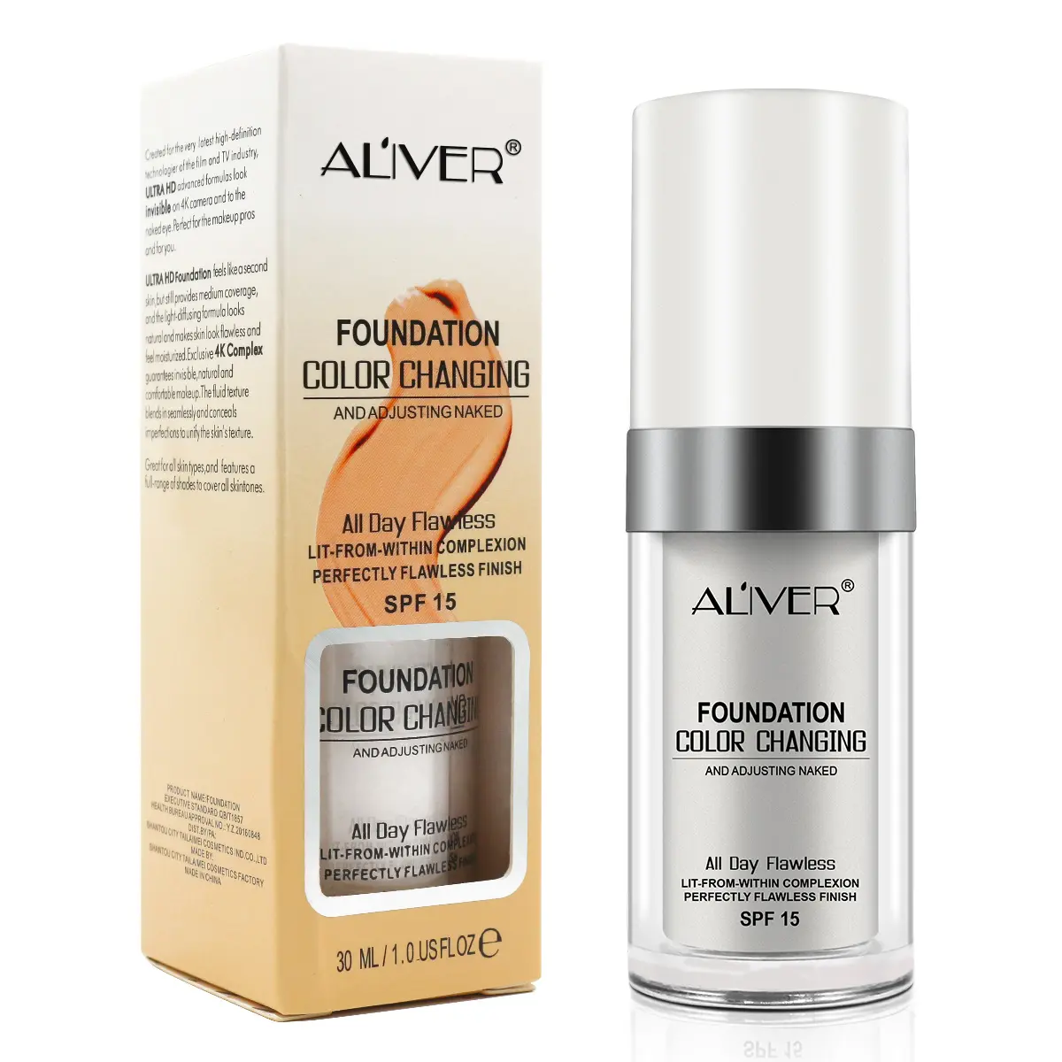 ALIVER Moisturizing Long-wearing Silky Sunscreen Spf 15 Magic Color Changing Liquid Foundation
