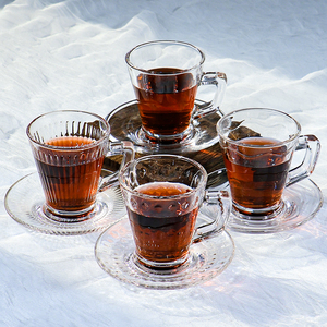 Verre à boisson créatif de style moyen-oriental, transparent, gaufré, pour la maison, pour le latte, le thé, le café, avec soucoupe - Product Image 3