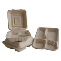 Heepack Biodégradable 11 "X 8" Rectangle 4 Compartiment Jetable Pulpe Plaque Bagasse Papier Conteneur Couvercle Clamshell Production