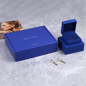 Boîte à bijoux double pour alliances en papier bleu de luxe personnalisée Boyang - Product Image 4
