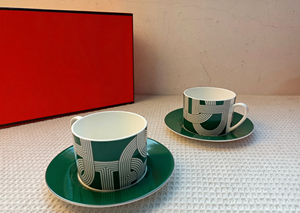 Modern Chain Print Bone China Coffee <b>Cup</b> <b>Set</b> With Saucer 2 Pieces Ceramic <b>Tea</b> <b>Cup</b> For Gift And Daily Use - Product Image 3