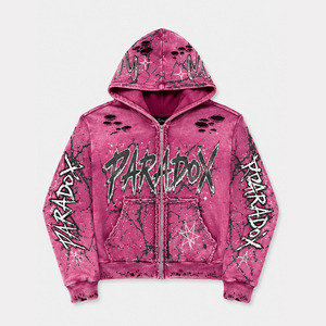 Wholesale Cropped <b>Zip</b> Up Hoodie Vintage Graphic Print Design Distressed Hem Oversized Streetwear Logo Men Hoodie - Product Image 1