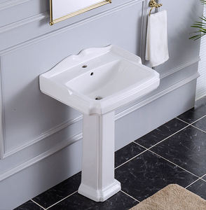 Lavabo de Pedestal de Cerámica Estilo Victoriano, con Soporte para Grifo de un Solo Orificio, Montado en el Suelo, Diseño Antiguo - Product Image 3