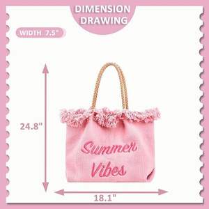 Bolso de Lona Abierto Reutilizable de Moda Bohemia Ecológica con Flecos Bordados Personalizados, Extra Grande, con Dos Correas para Mujer, para Uso Diario en Verano - Product Image 4