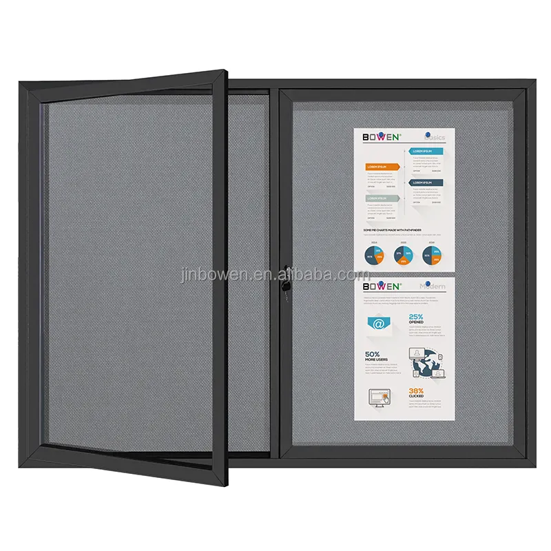 Factory Direct Hanging Cork board Message Board Photo Wall Aluminium Framed Lockable Magnetic Dry Erase Enclosed Bulletin Board
