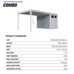 Pergola moderne automatique personnalisée en aluminium avec toit à lames, abri de rangement intégré et protection contre la pluie pour patio - Combo-5 - Product Image 2