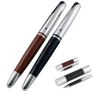 Роскошная металлическая ручка из искусственной кожи и латуни для деловых мужчин, шариковая ручка с индивидуальным дизайном